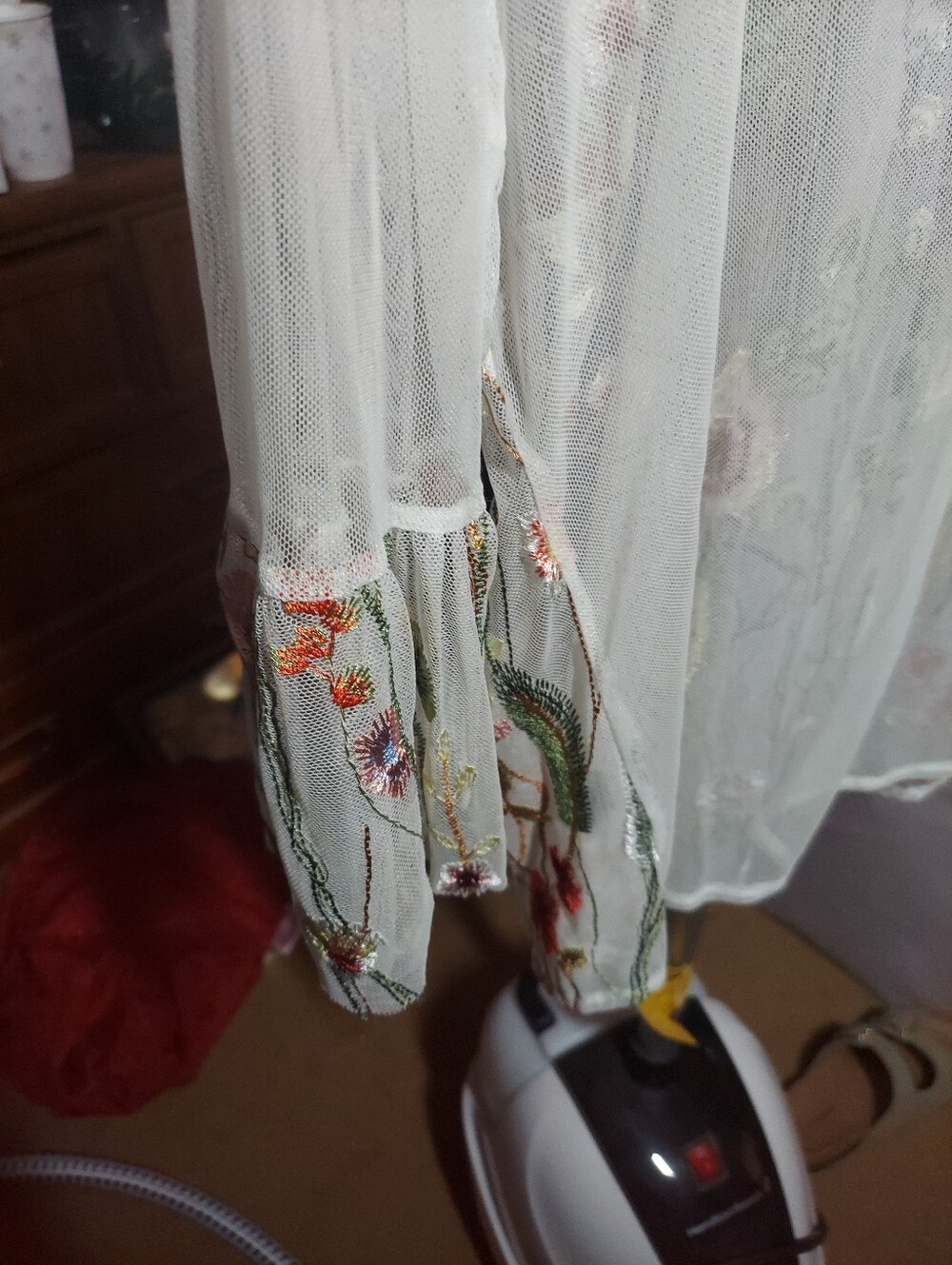 Grand And Green Botanical Spring Wildflower Embroidered Mesh Sheer Blouse M - Picture 7 of 8